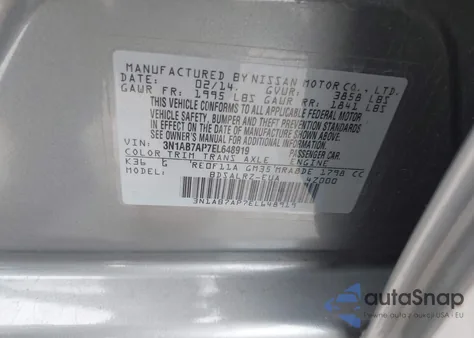 2014 Nissan Sentra Sr from USA, damaged, VIN 3N1AB7AP7EL648919